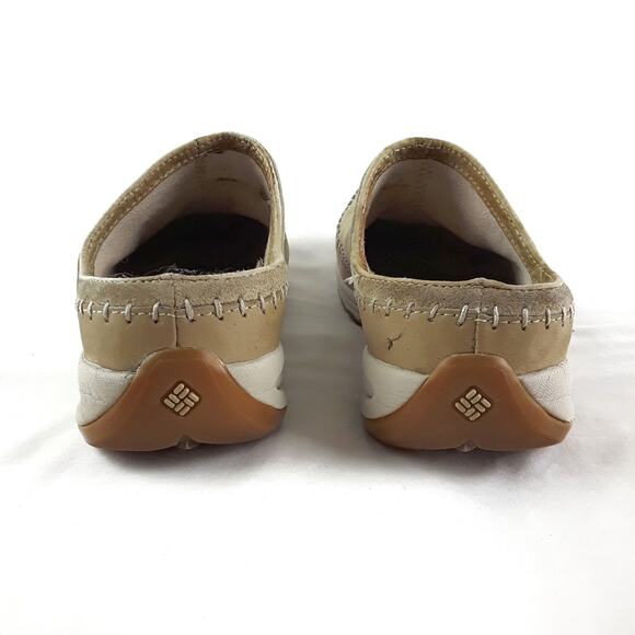 Leather Slip On Mules COLUMBIA Beige Flats Outdoor Shoe Sz 8 Outdoors Loungewear - Picture 6 of 9